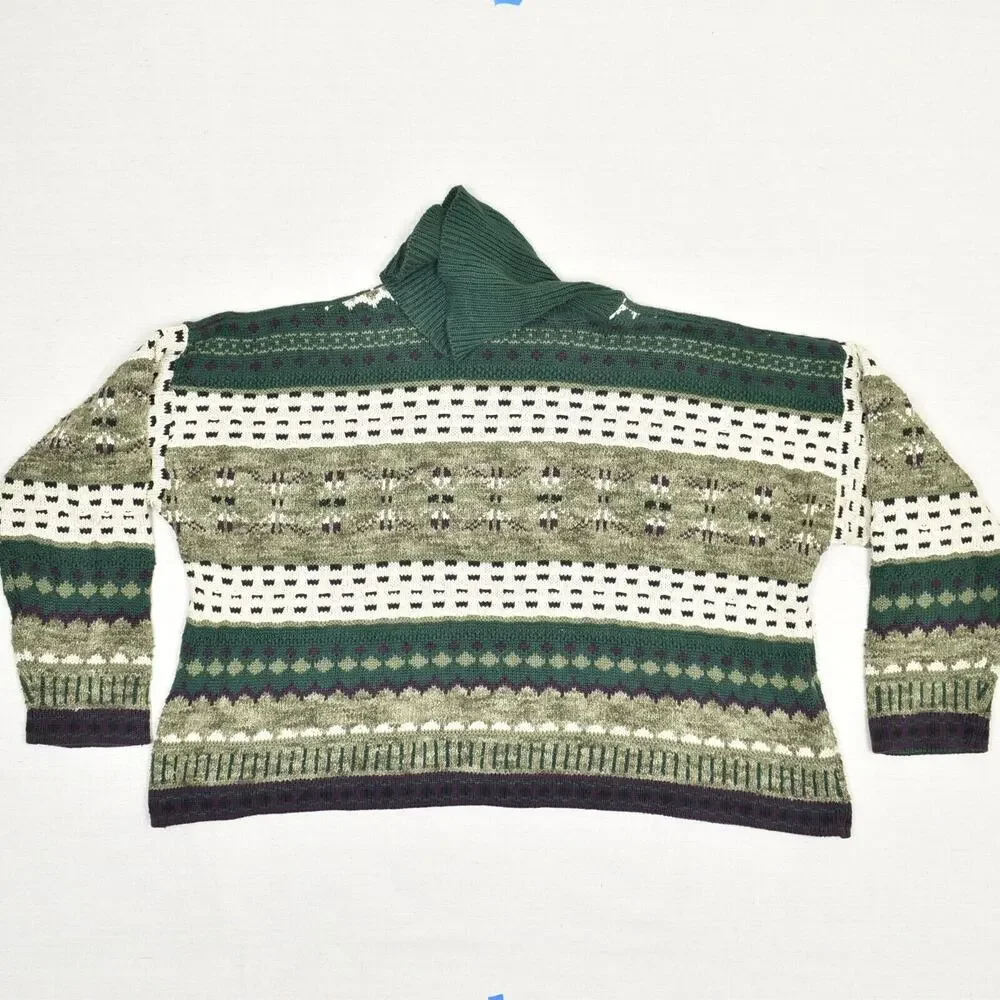 Erik Stewart Women Pullover Sweater Cotton Green Size One Size Vintage Knit VTG